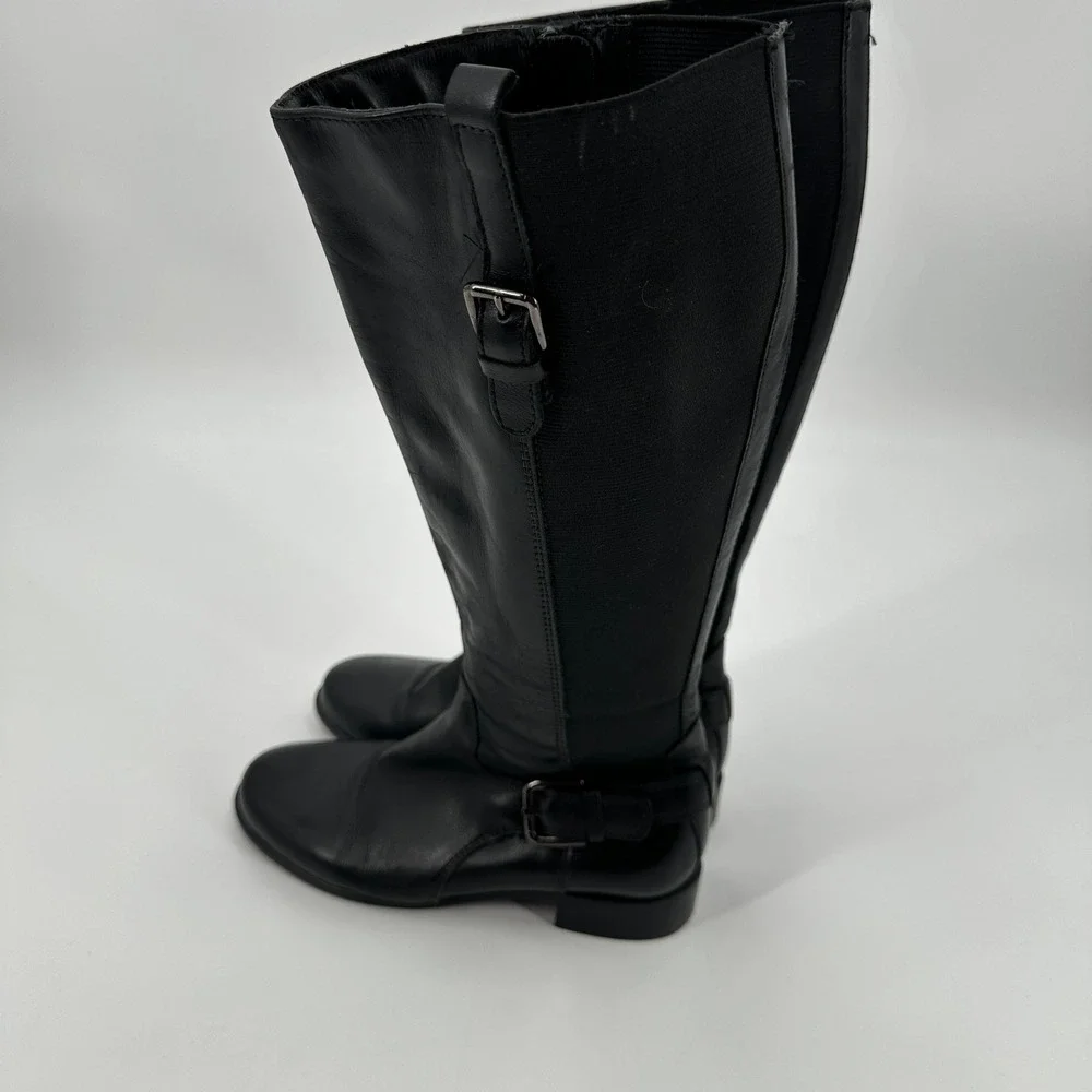 La‎ Canadienne Black Leather Buckle Tall Riding Boots Women Size 5 M